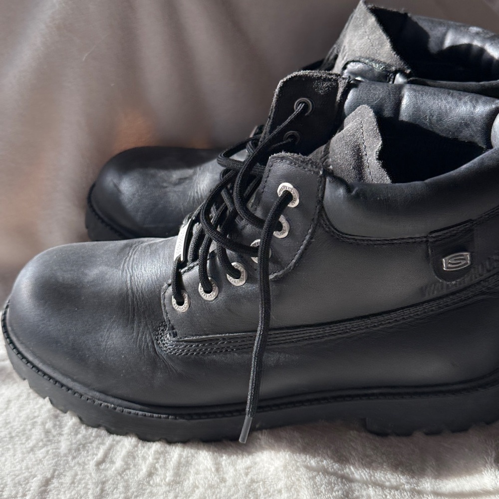 Sketchers Sergeants Black Suede Waterproof Work/Casual Utility Boots Size 10.5